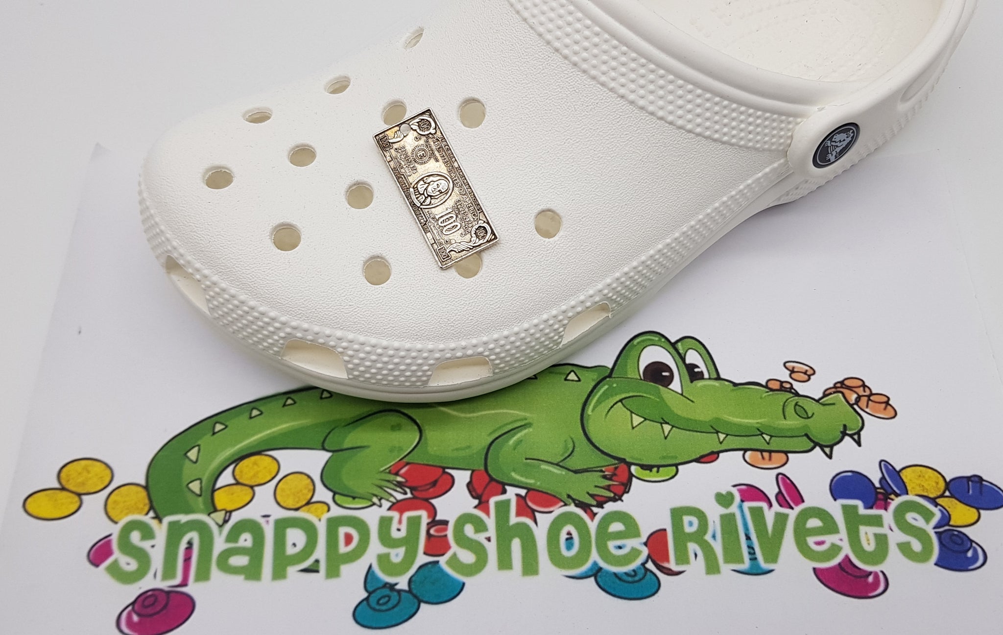 Metal silver 100 dollar bill – Snappy Shoe Rivets